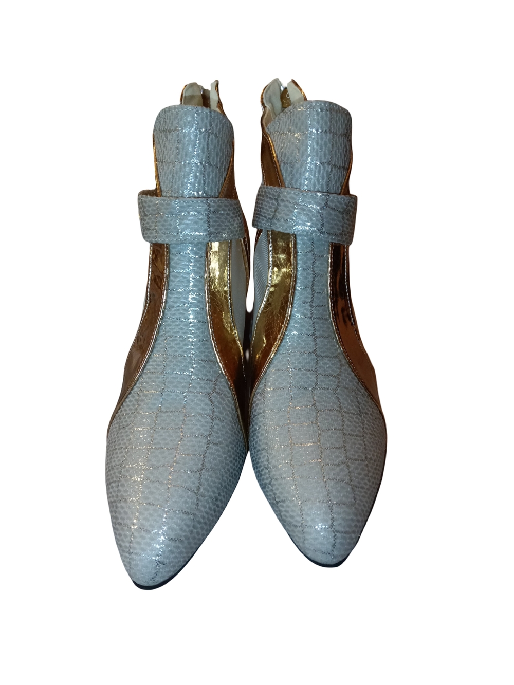 White and Gold Women's Dress Heels with Decorative Jewel Accent - Picture 3 of 3